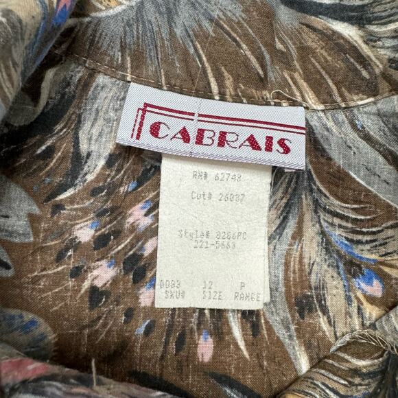 Vintage Brown Feather Button Up Cotton Shirt Dress Size 12 Womens Made in USA - Picture 10 of 12